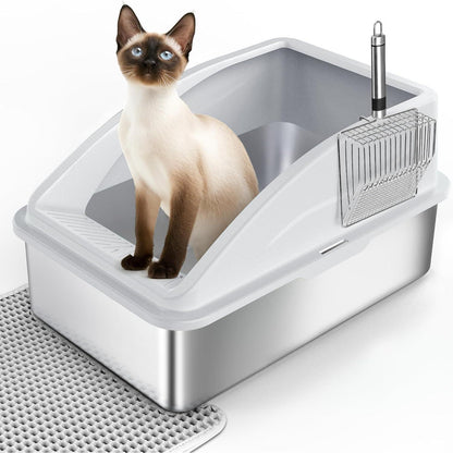XXL Katzentoilette Edelstahl mit hoher Doppel-Matte