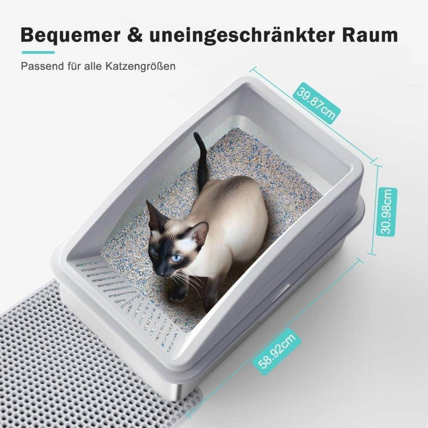 XXL Katzentoilette Edelstahl mit Streuschaufel und Matte