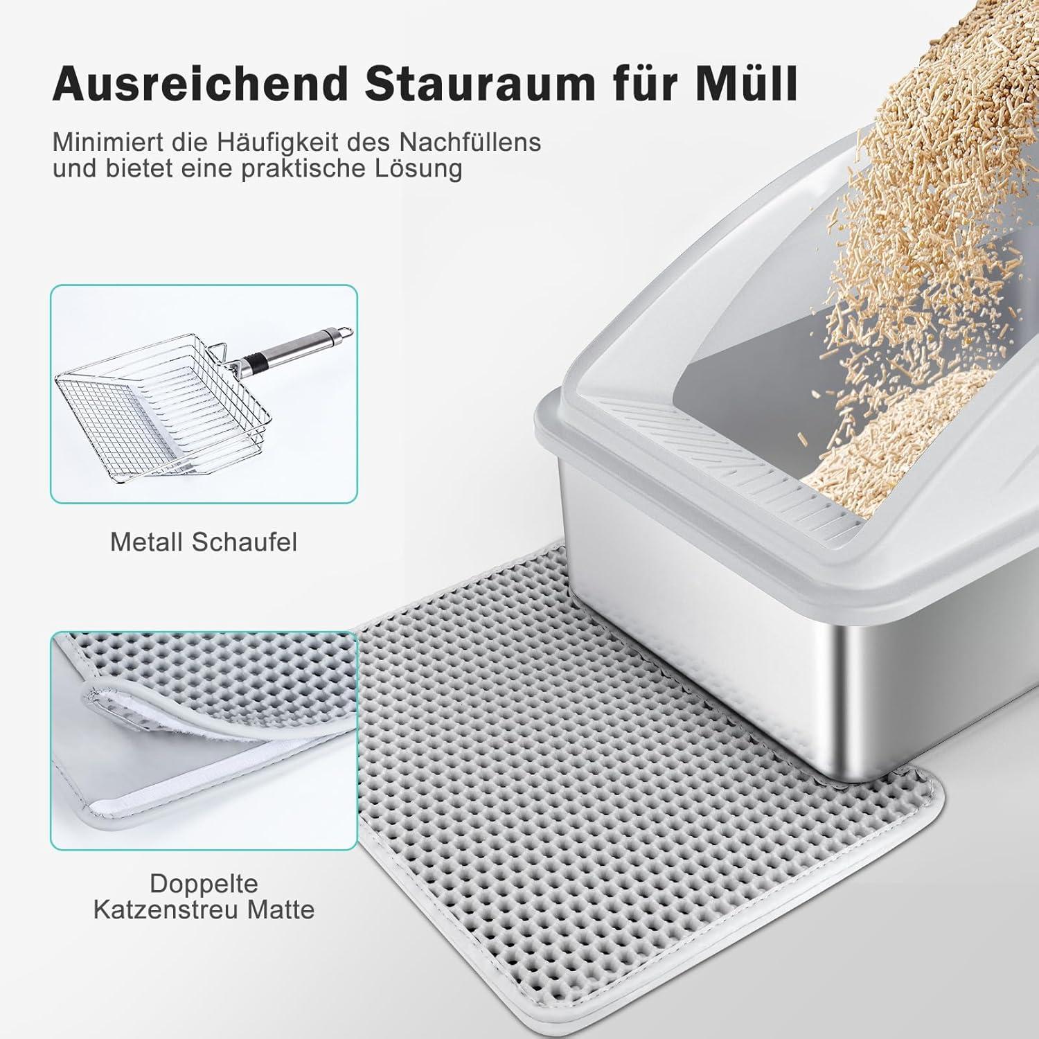 Katzentoilette XXL Edelstahl Groß Hohem Rand Metallschaufel