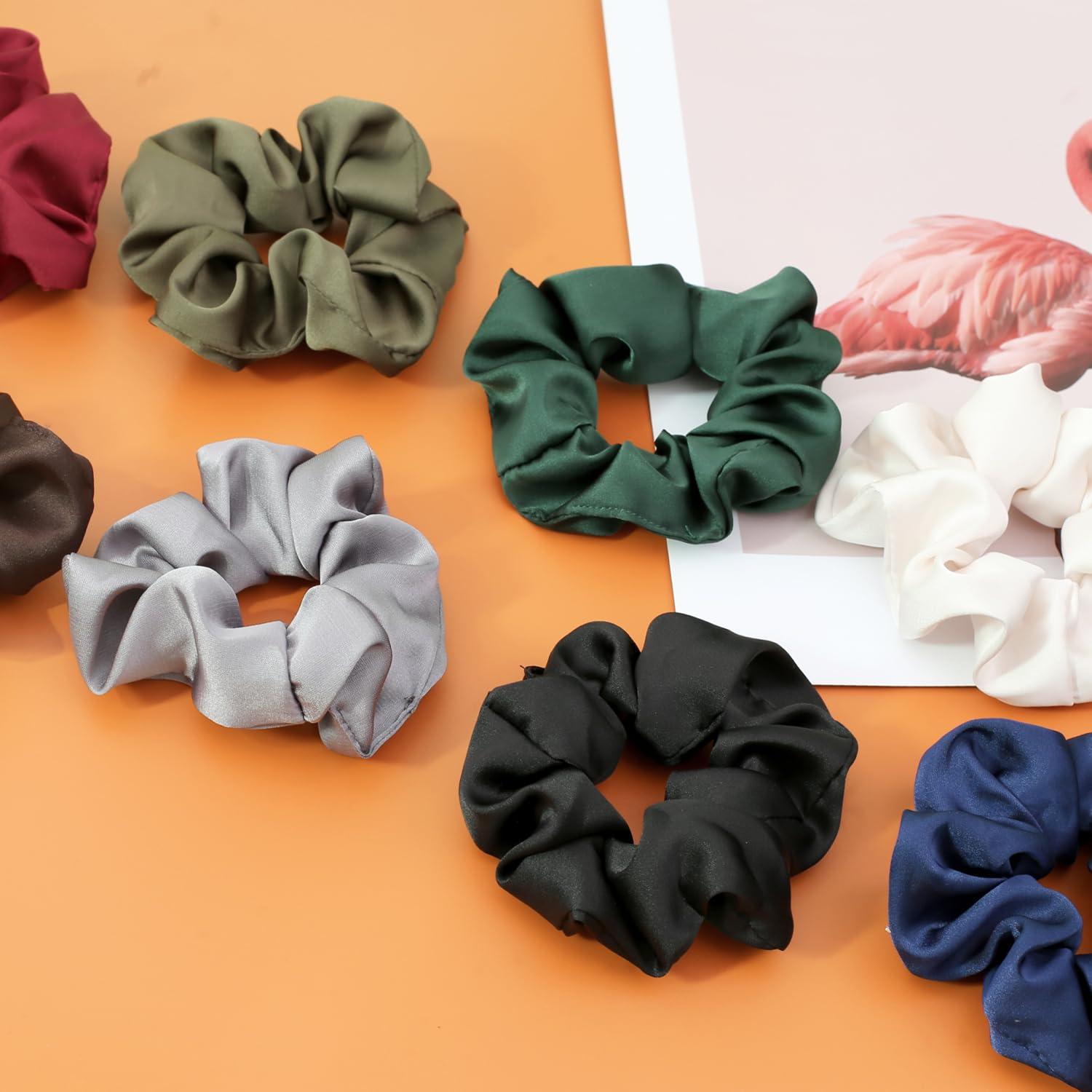 12er Pack Satin-Haargummis in neutralen Farben, weicher als Seide, ideal für lockiges/dünnes/dickes Haar
