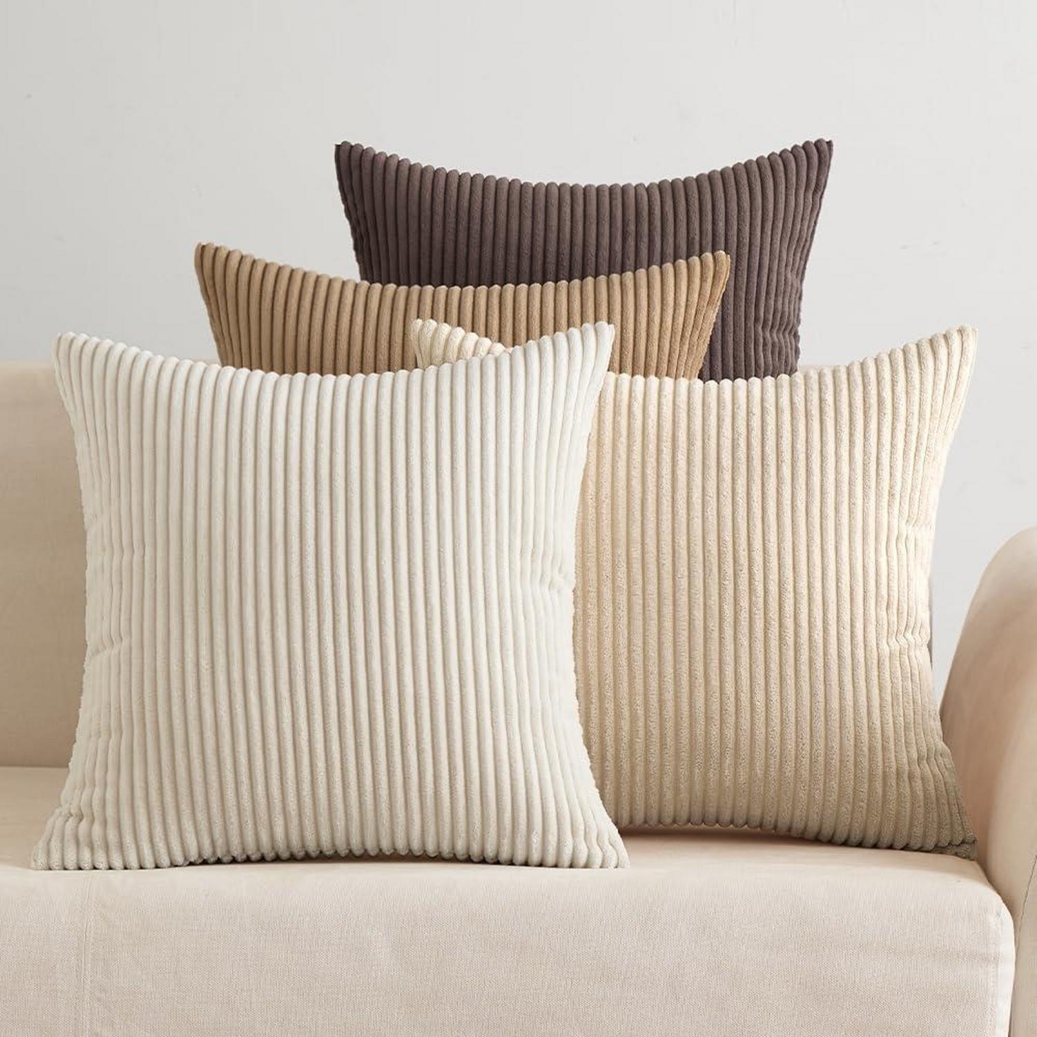 EMEMA Kissenbezug Kordsamt Zierkissen 4er Set Deko 45x45cm Braun Serie