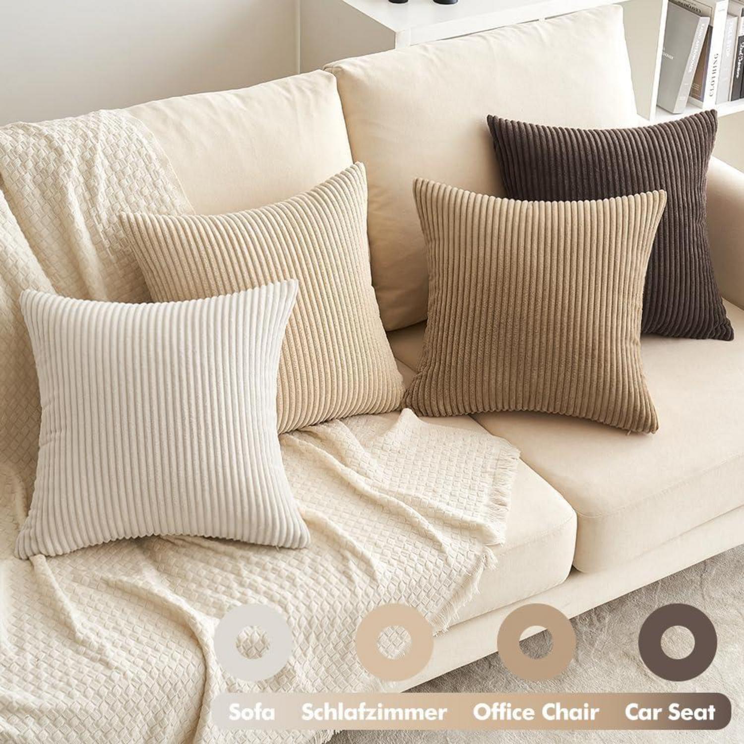 Kordsamt Kissenbezug Set 4er 45x45 cm Dekokissen Sofakissen Braun
