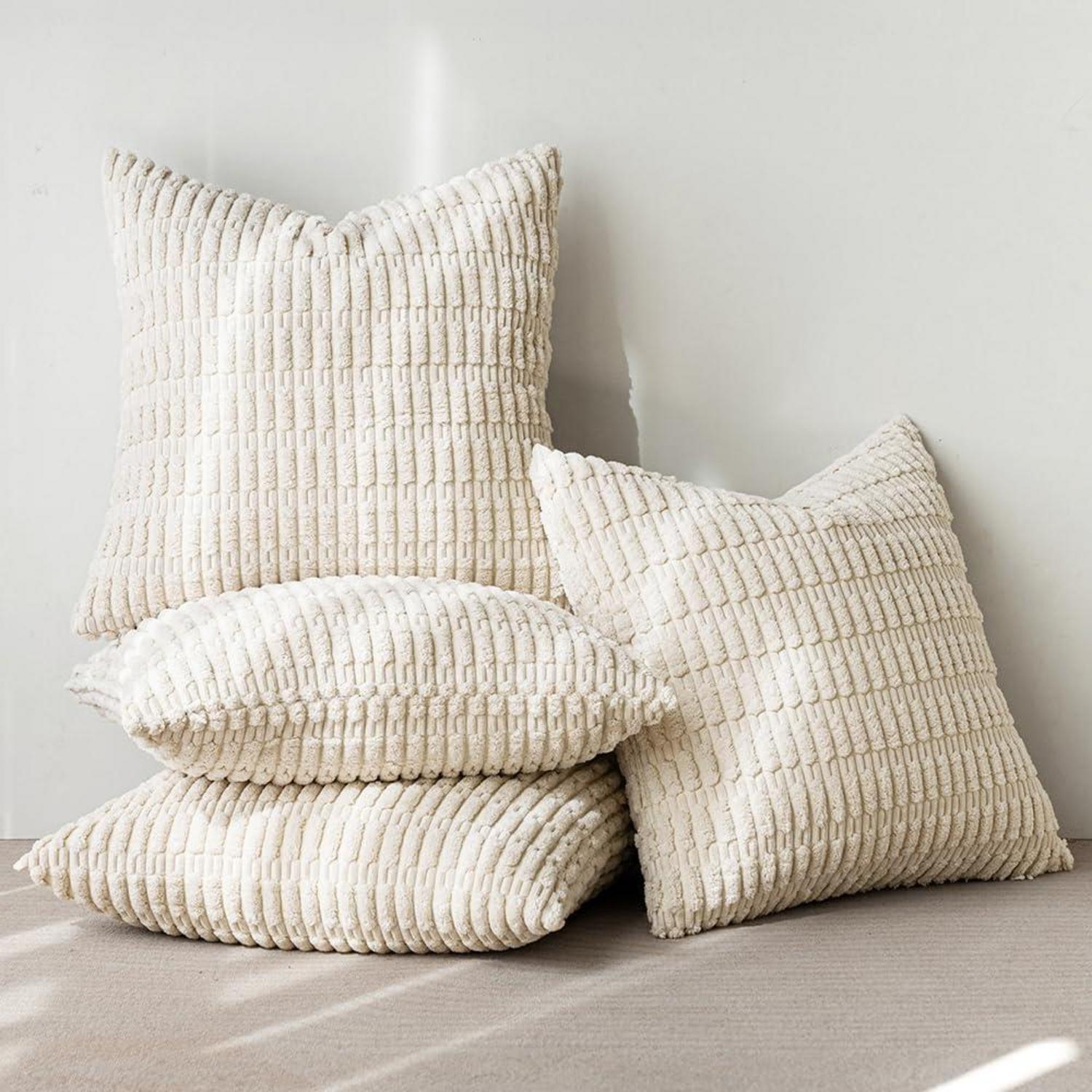 4er Set Kordsamt Kissenbezüge 40x40cm Beige Moderne Deko Sofa Kissen