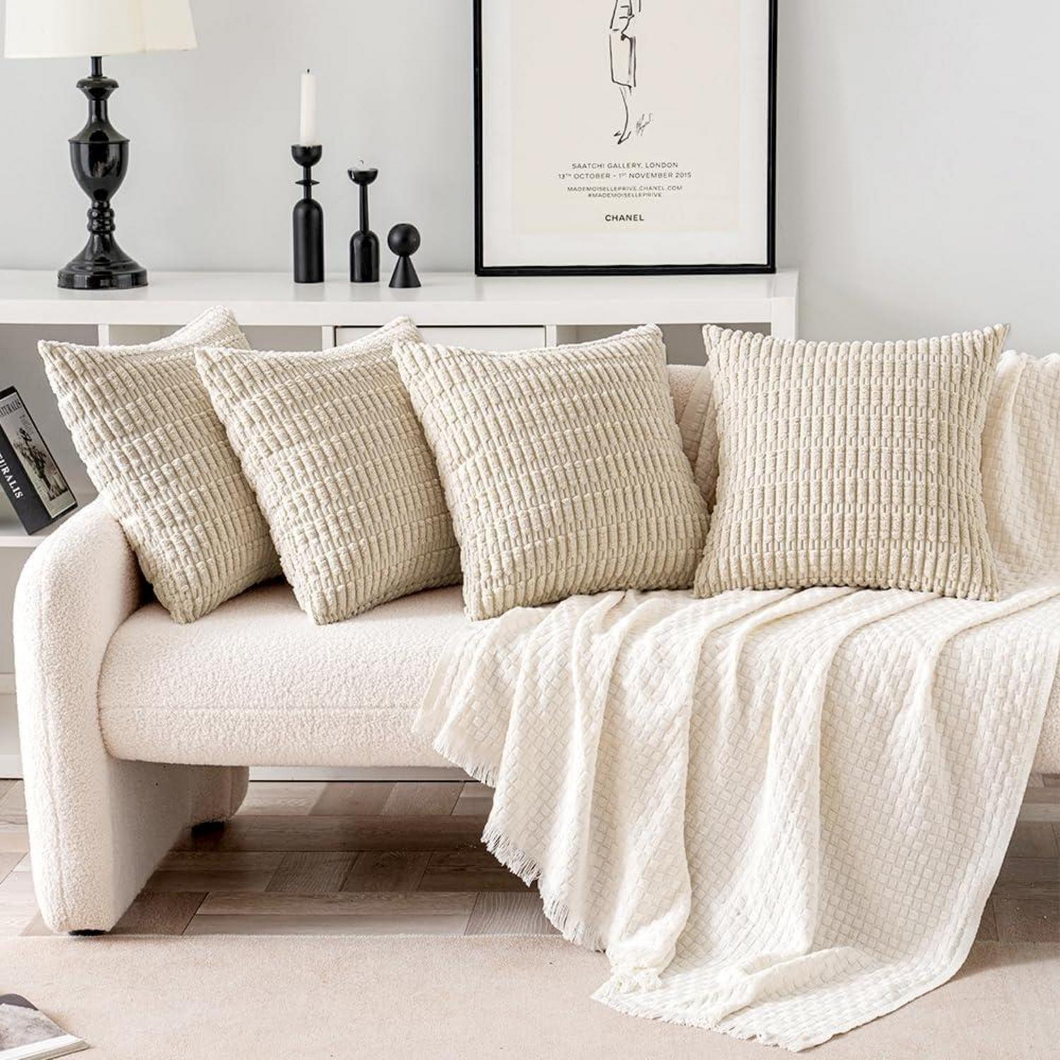 MIULEE 4er Set 40x40 Kordsamt Kissenhüllen Beige Modern Sofa Schlafzimmer