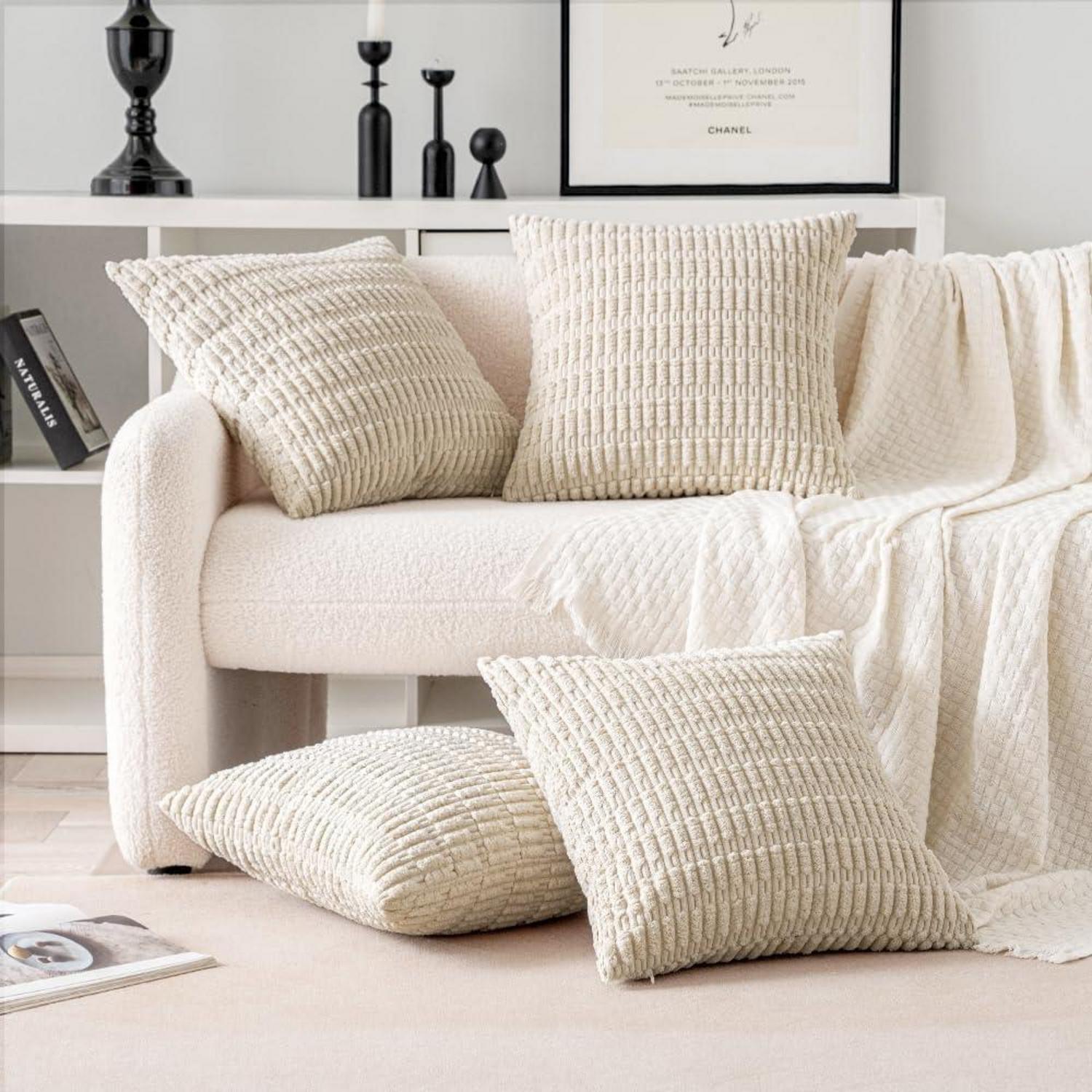 MIULEE 4er Set 40x40 Kordsamt Kissenhüllen Beige Modern Sofa Schlafzimmer