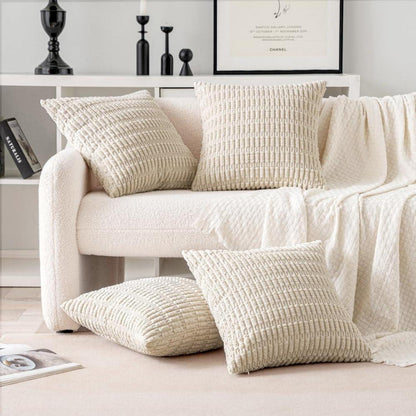 MIULEE 4er Set 40x40 Kordsamt Kissenhüllen Beige Modern Sofa Schlafzimmer
