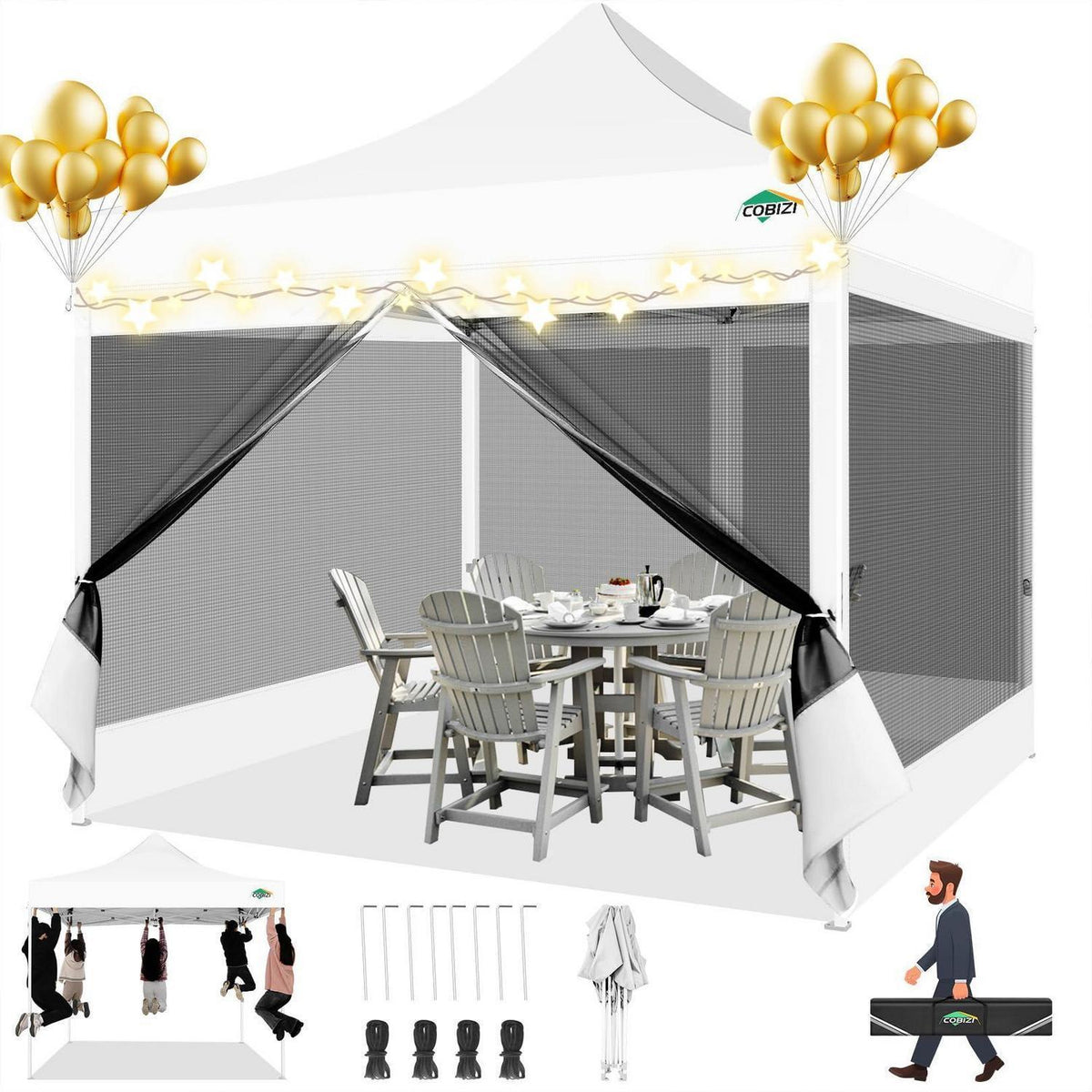3x3m Faltpavillon wasserdicht mit Mesh-Seitenwänden