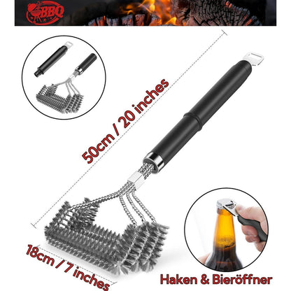 Premium Grillbürste langer Stiel Flaschenöffner grillzubehör