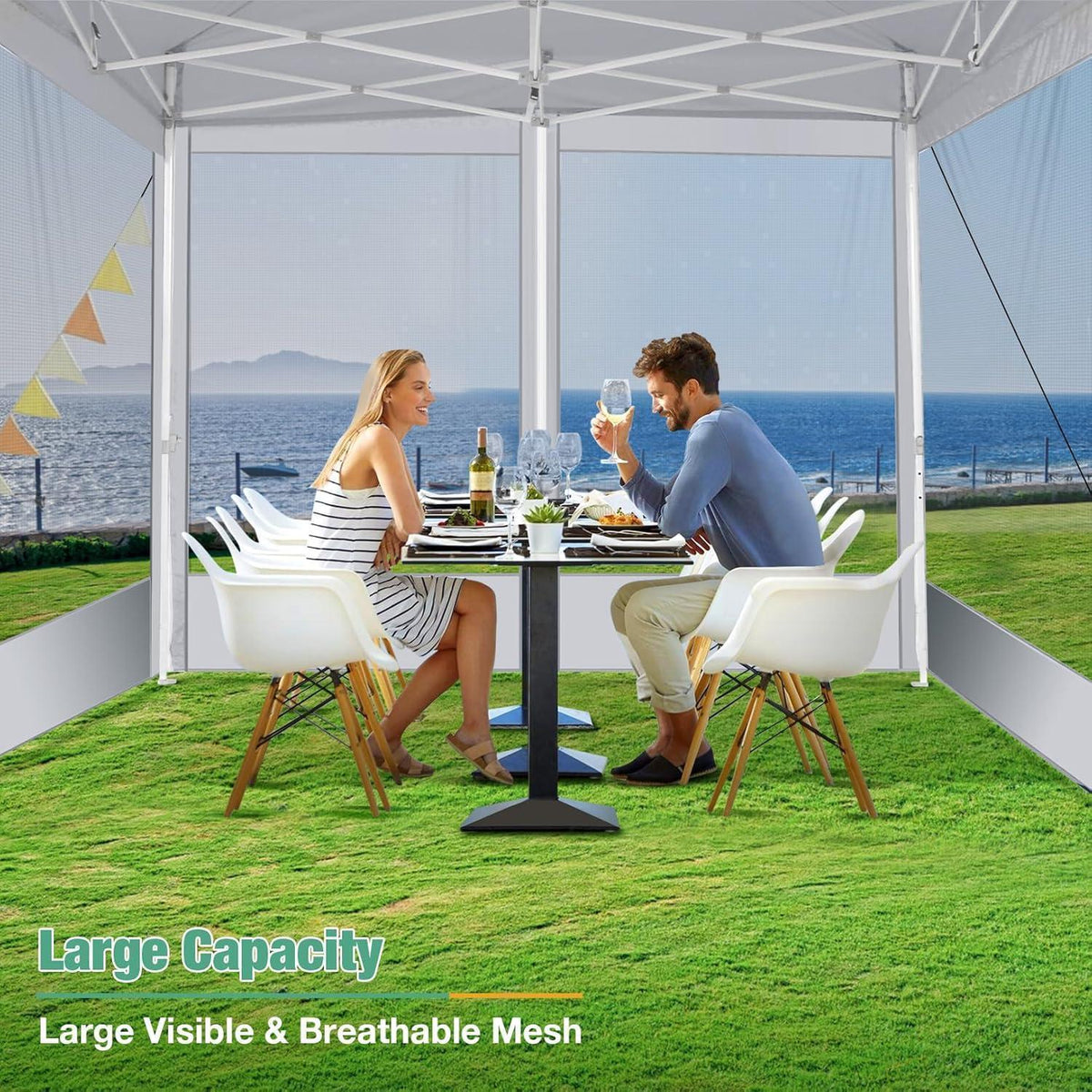Faltpavillon 3x3m mit Moskitonetz & UV-Schutz – Weiß