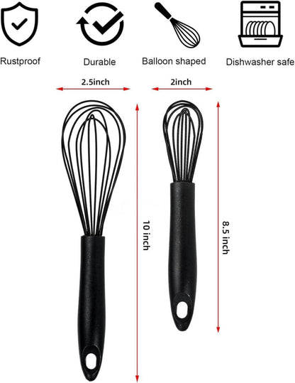 Schwarzes Silikon Schneebesen Set, Rührbesen, Ballonschneebesen 2