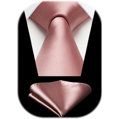 Herren Krawatten-Set mit Einstecktuch, Hochzeitskrawatte, T-Rosa