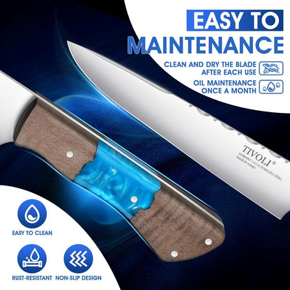 Scharfes Japanisches Kochmesser aus 1.4116 Stahl Blau - Geschenkbox inklusive