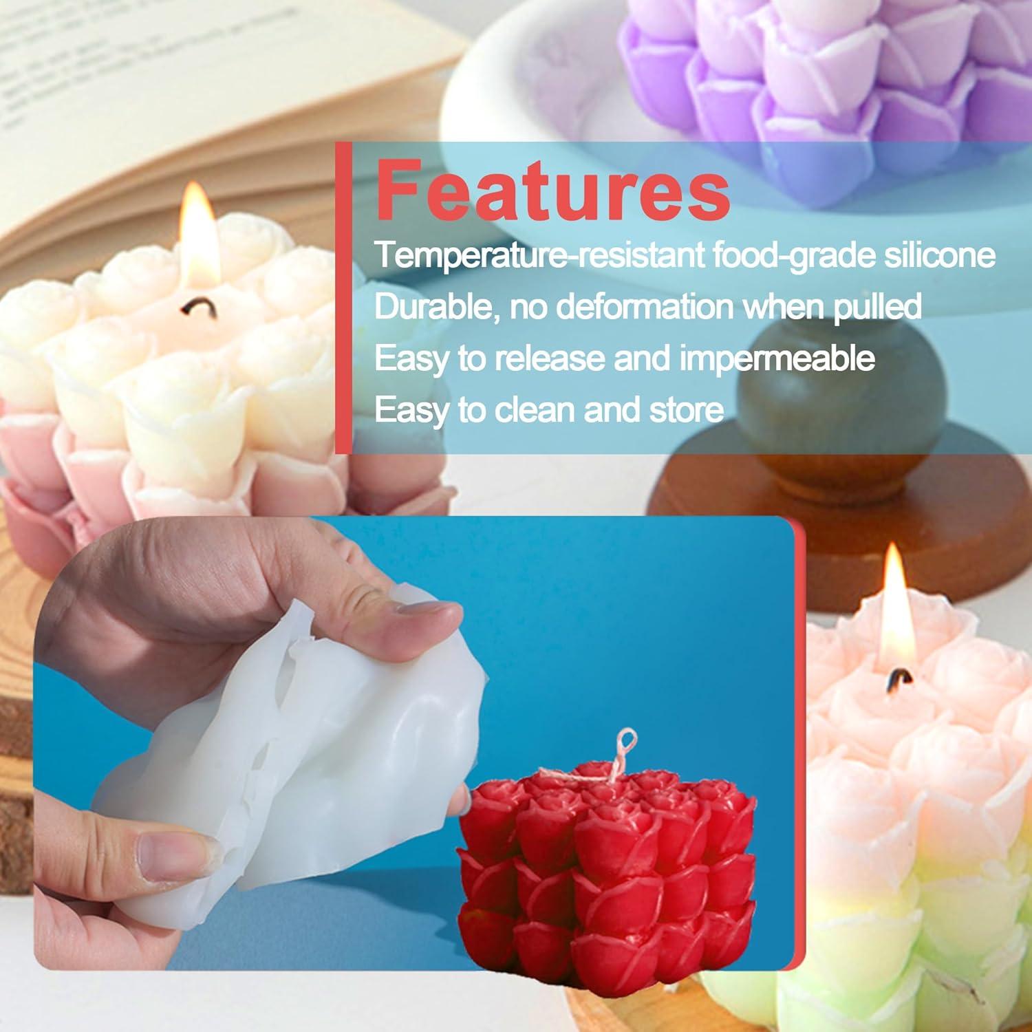3D Rosenblumen Cube Kerzenform Silikon für DIY Kerzengießen 1Pc