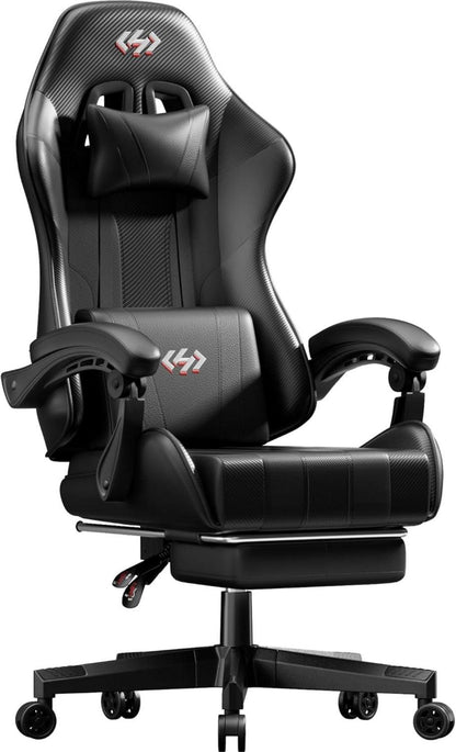 Ergonomischer Gaming Stuhl mit Fußstütze und Lendenwirbelstütze