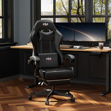 Gaming Stuhl Schwarz mit Taschenfederkissen und Fußstütze