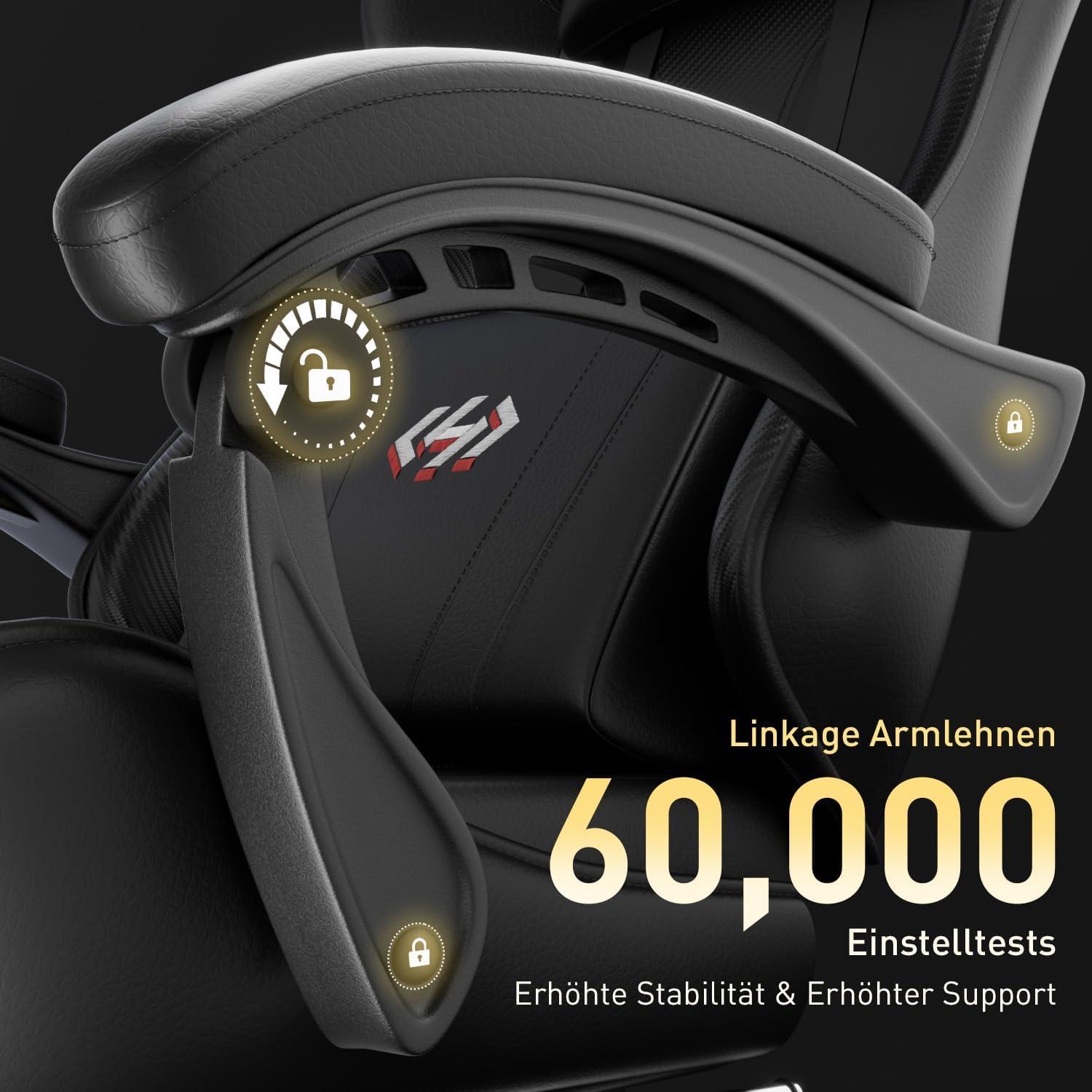Ergonomischer Gaming Stuhl mit Fußstütze und Lendenwirbelstütze