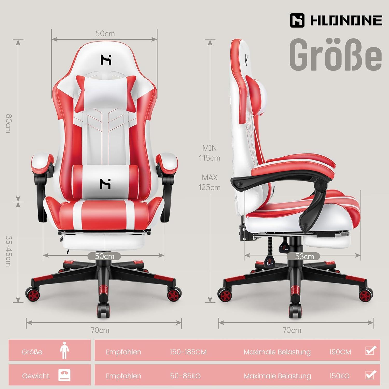 Ergonomischer Gaming Stuhl mit Kopfstütze und Lendenkissen