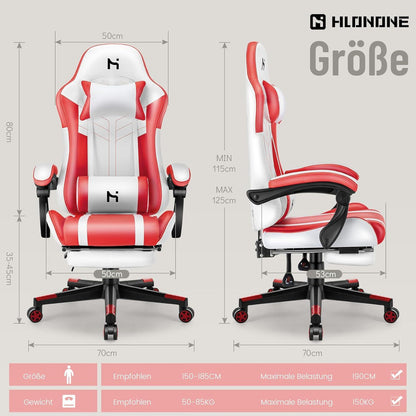 Ergonomischer Gaming Stuhl mit Kopfstütze und Lendenkissen