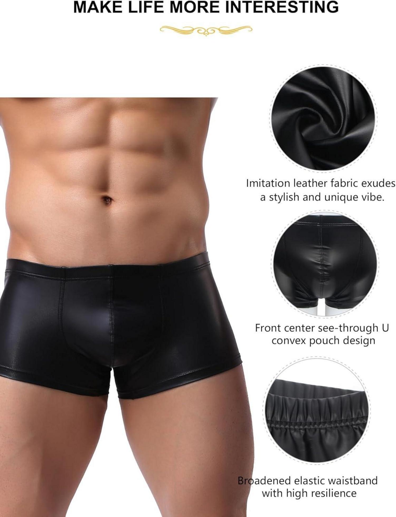 PU Leder Boxershorts Herren Wetlook Sexy Unterwäsche Schwarz