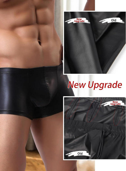 Herren PU Leder Boxershorts Wetlook Unterwäsche Schwarz