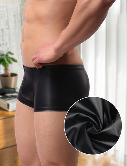 ohyeahlady Herren PU Leder Boxershorts Wetlook Schwarz Größe L