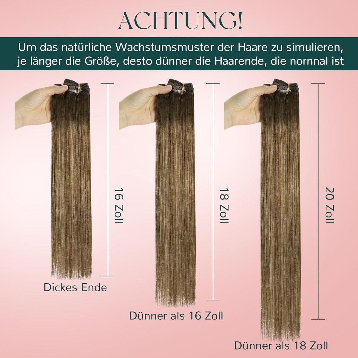 Echthaar Clip-in Extensions Ombre Braun Blond 55cm