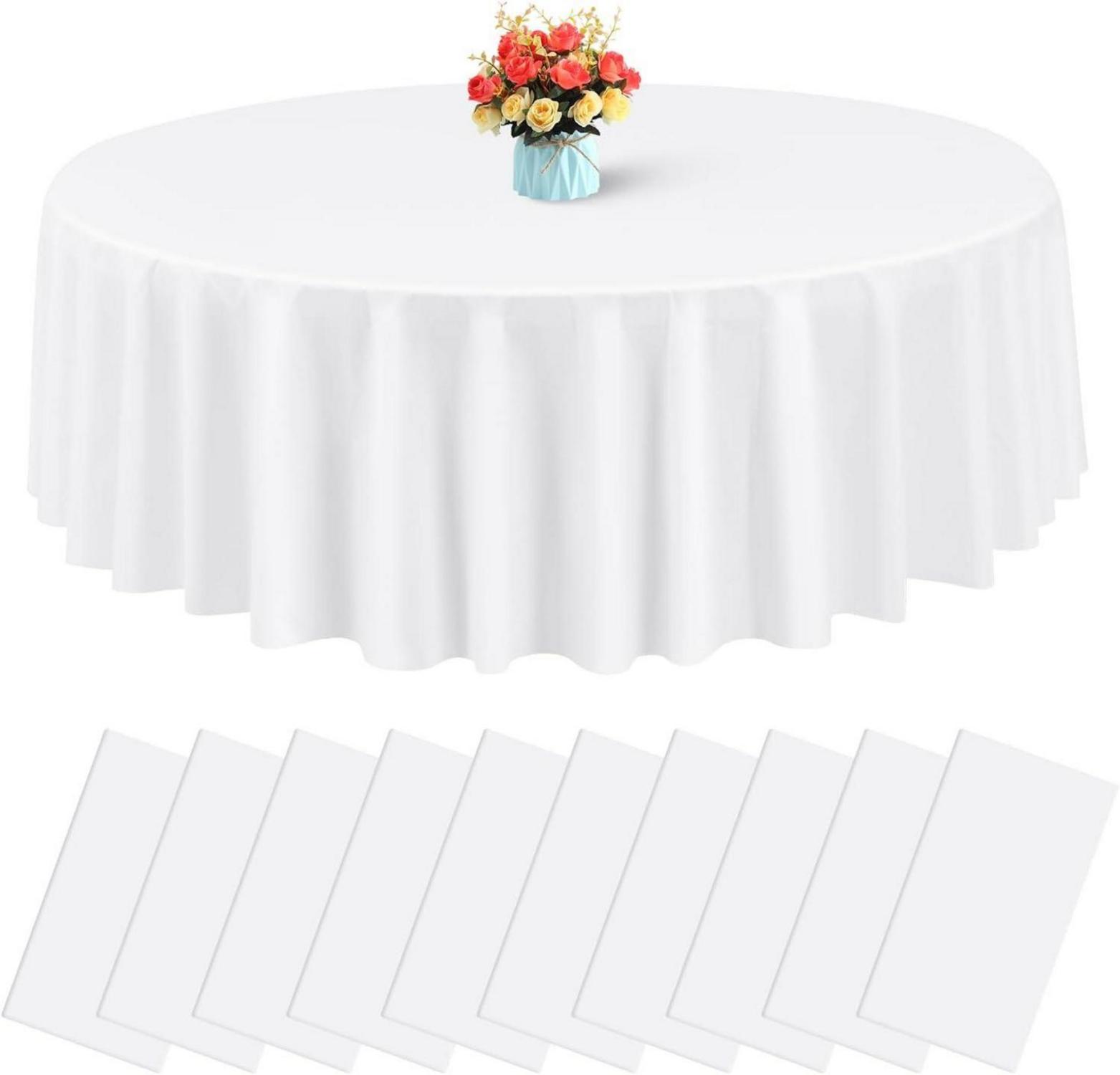 10er Packung Weiße Kunststoff Tischdecken für Runde Tische 152x152cm