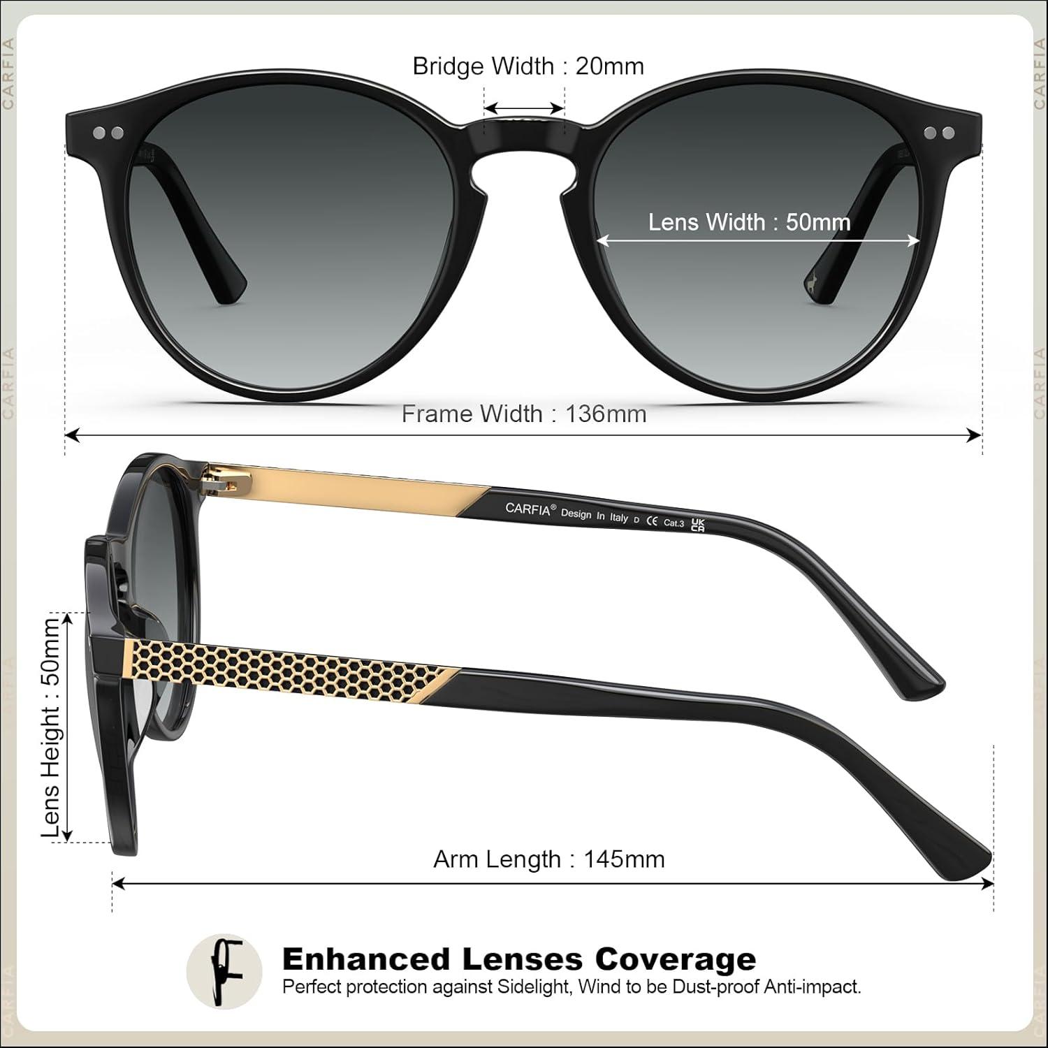 Damen Vintage Sonnenbrille Rund Polarisiert 100% UV Schutz Brillenetui