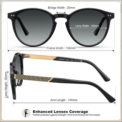 Damen Vintage Sonnenbrille Rund Polarisiert 100% UV Schutz Brillenetui