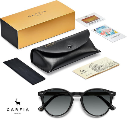 Damen Vintage Sonnenbrille Rund Polarisiert 100% UV Schutz Brillenetui