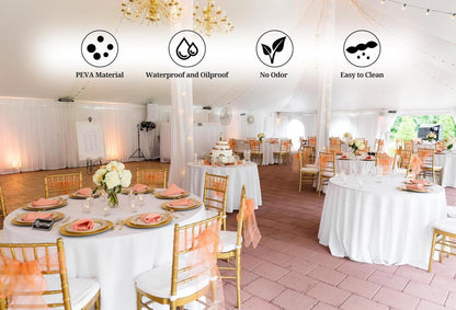 10er Pack runde weiße Einweg Kunststoff-Tischdecken 213x213cm Elegante Party