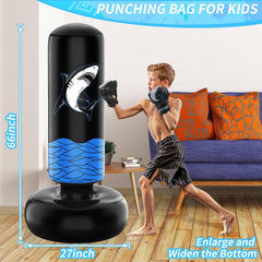 Boxsack Kinder 160cm freistehend mit Boxhandschuhen Hai