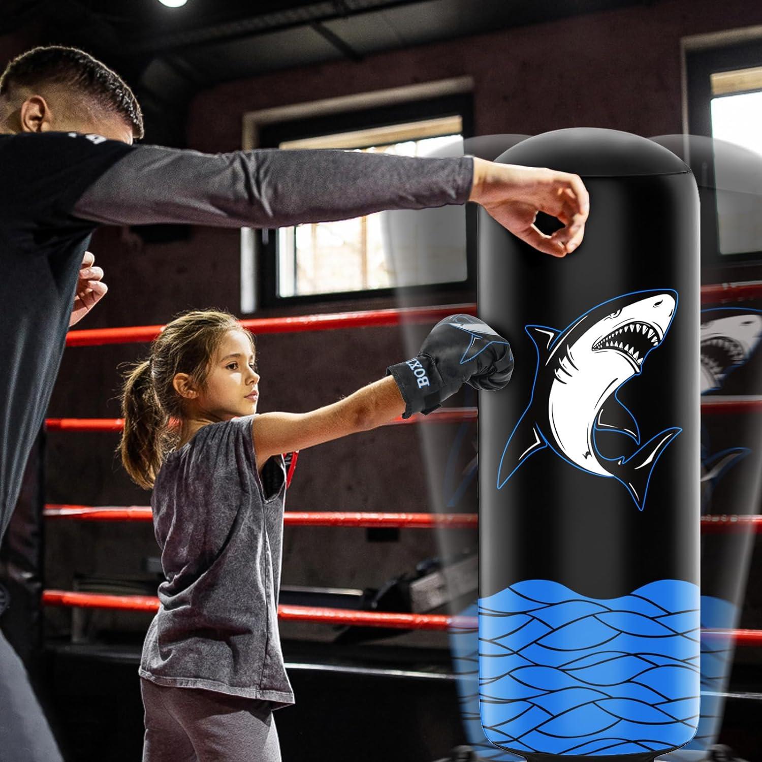 160cm Boxsack Kinder mit Boxhandschuhen Hai-Muster Training Karate Taekwondo MMA