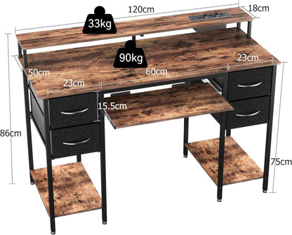 Gaming Schreibtisch LED Steckdosen 120x50 cm - Moderner