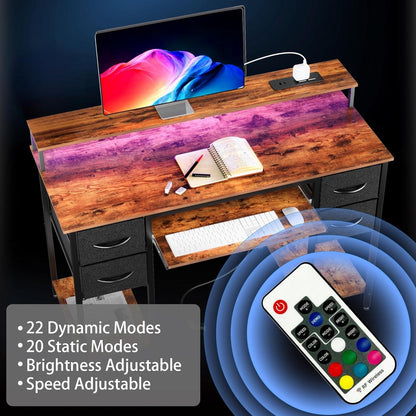 Gaming Schreibtisch LED 120x50 cm Tastaturablage LagerregalMediaPlayer