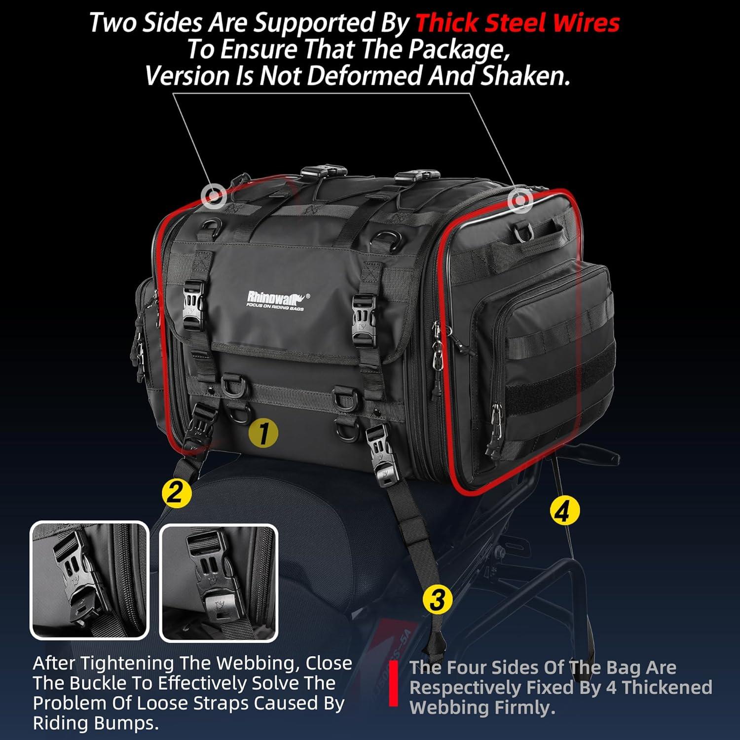 Motorrad Sitztasche 33-45L Wasserdicht Gepäcktasche Schwarz