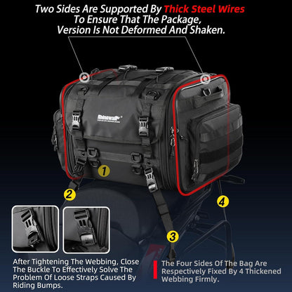Motorrad Sitztasche 33-45L Wasserdicht Gepäcktasche Schwarz
