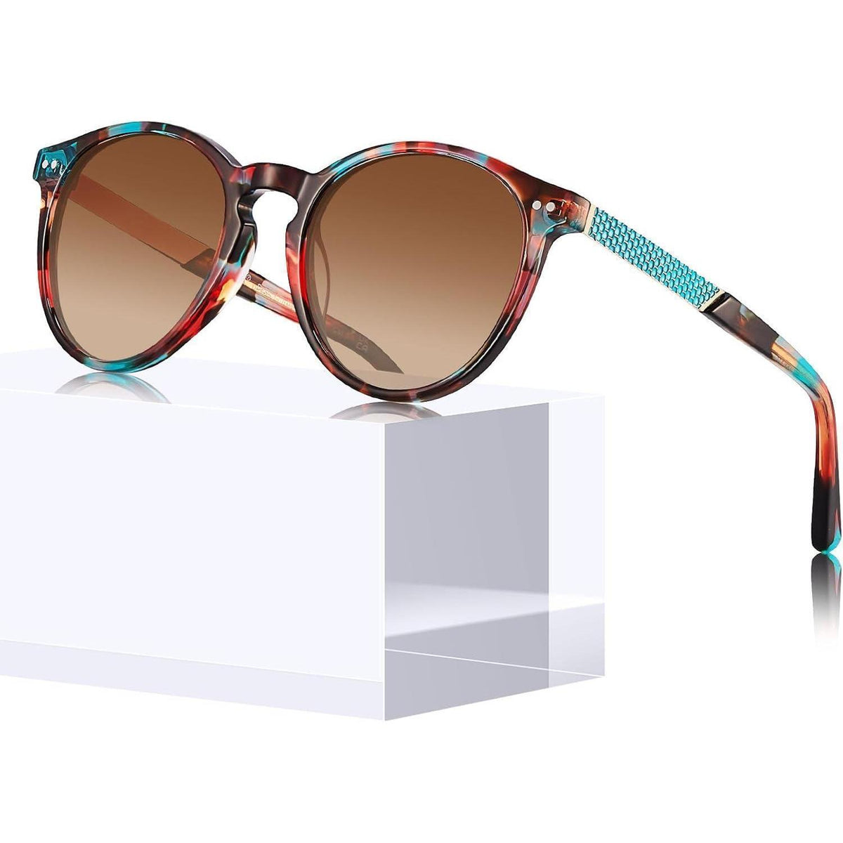 Vintage Sonnenbrille Damen Rund Polarisierte UV400 Schutz Braun
