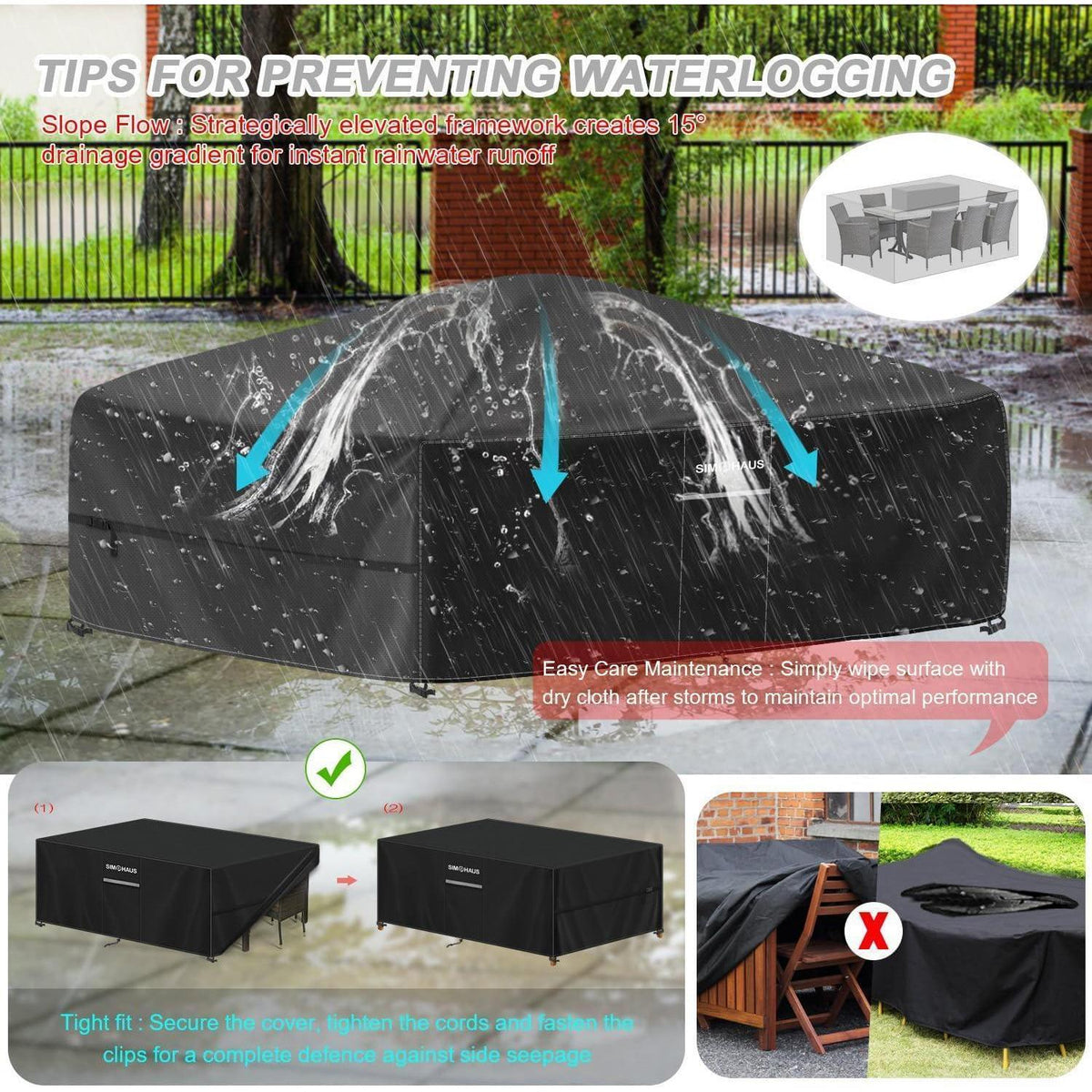 Gartenmöbel Abdeckhaube 150x90x75cm – Wasserdicht & Windfest