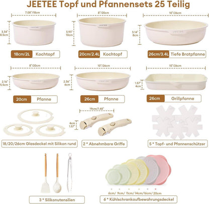 25-teiliges Topfset mit abnehmbarem