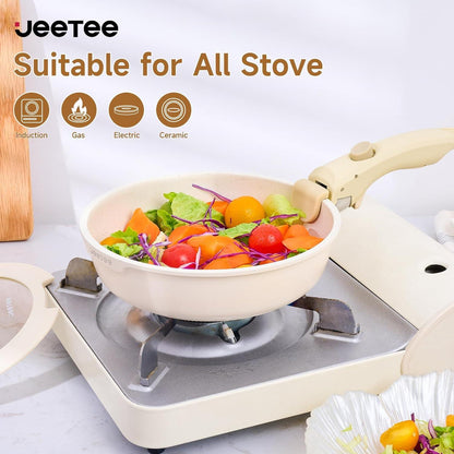 JEETEE 25-teiliges Topfset abnehmbarem Griff 20/26cm Pfanne 18/20cm Tiefe