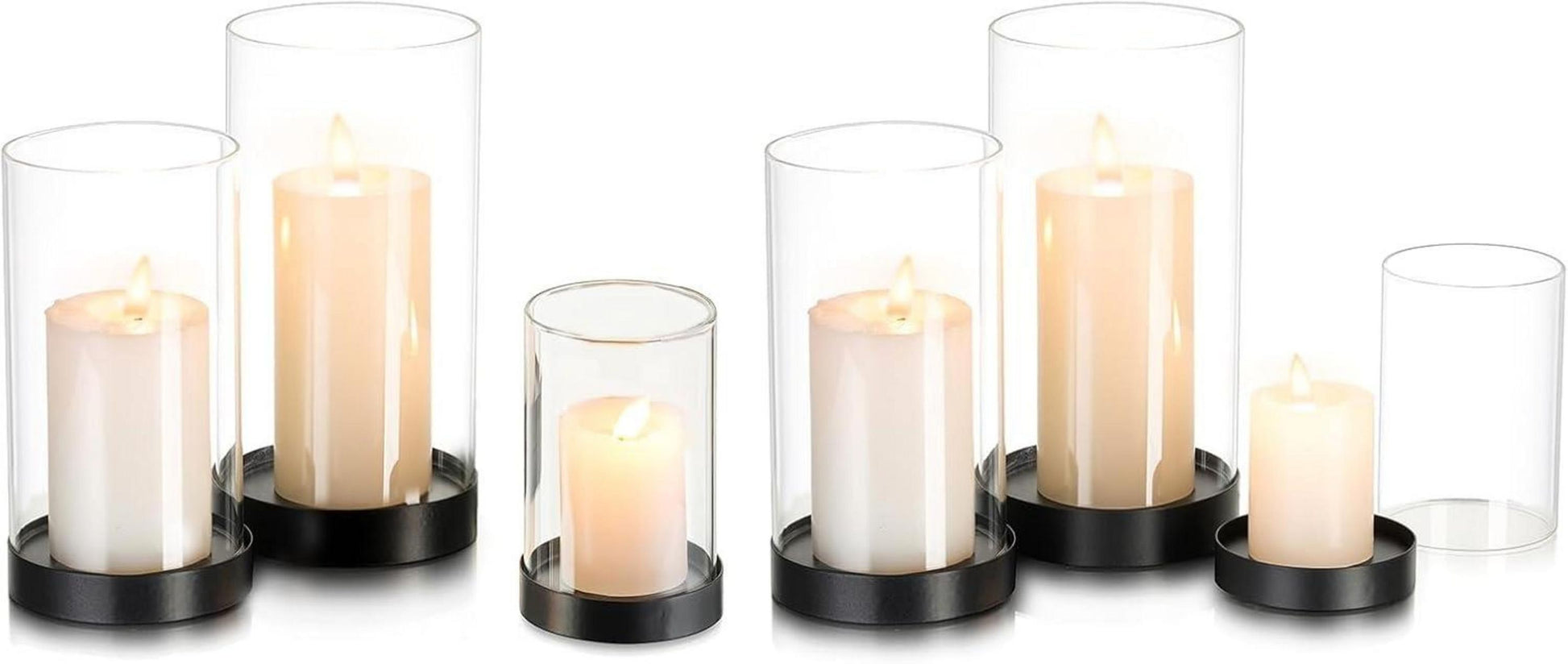 6er Set Schwarz Windlicht Kerzenhalter Glaszylinder Metall