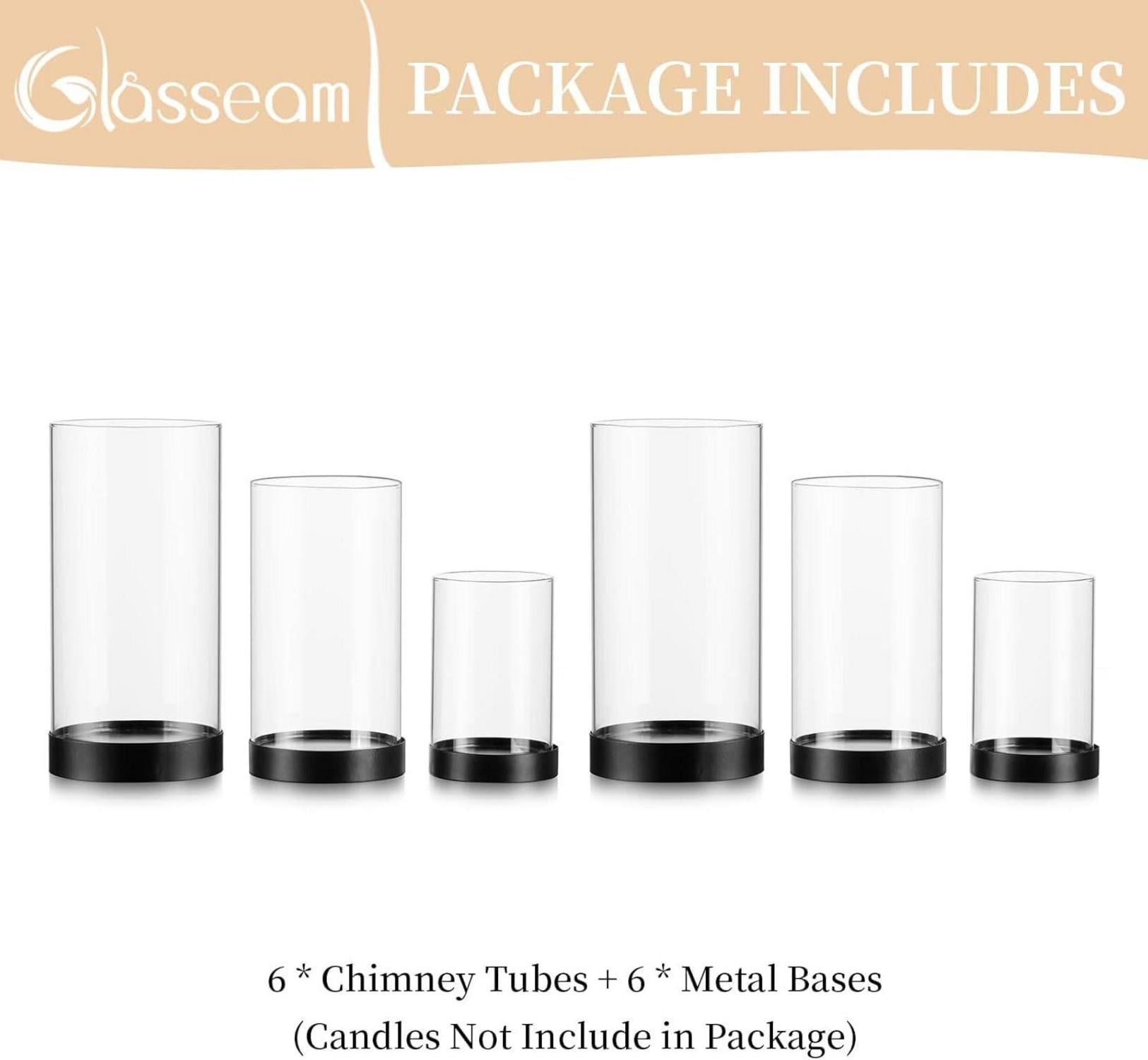 6er Set Schwarz Glas Windlichter Kerzenhalter Stumpenkerzen Glamourös
