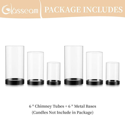 6er Set Schwarz Glas Windlichter Kerzenhalter Stumpenkerzen Glamourös