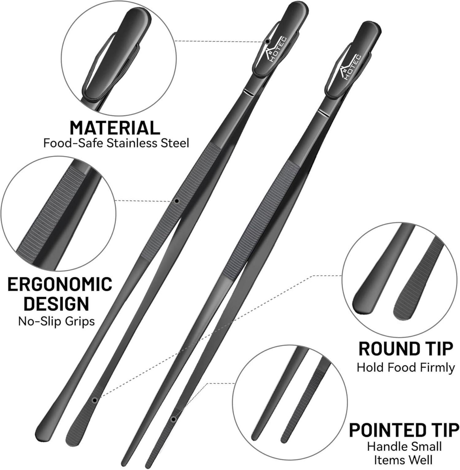 Edelstahl-Kochpinzette für Grillen und Backen, extra lang, Set von 2