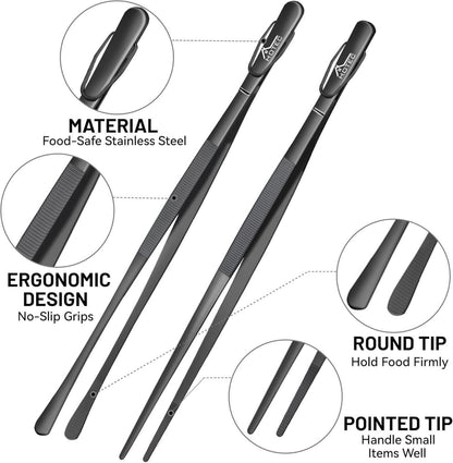 Edelstahl-Kochpinzette für Grillen und Backen, extra lang, Set von 2