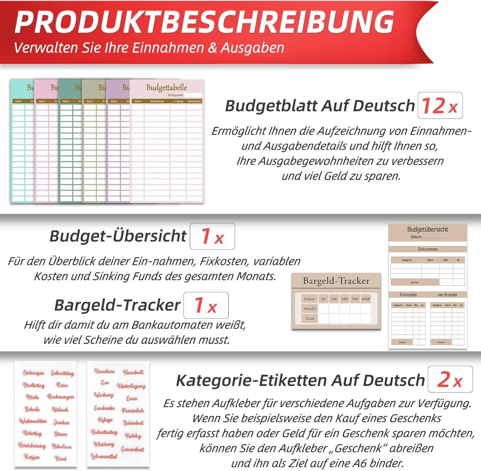 Budget Planner Zubehör Set A6 Binder Deutsch | 12 Blatt