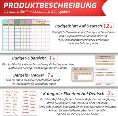 Budget Planner Zubehör Set A6 Binder Deutsch | 12 Blatt