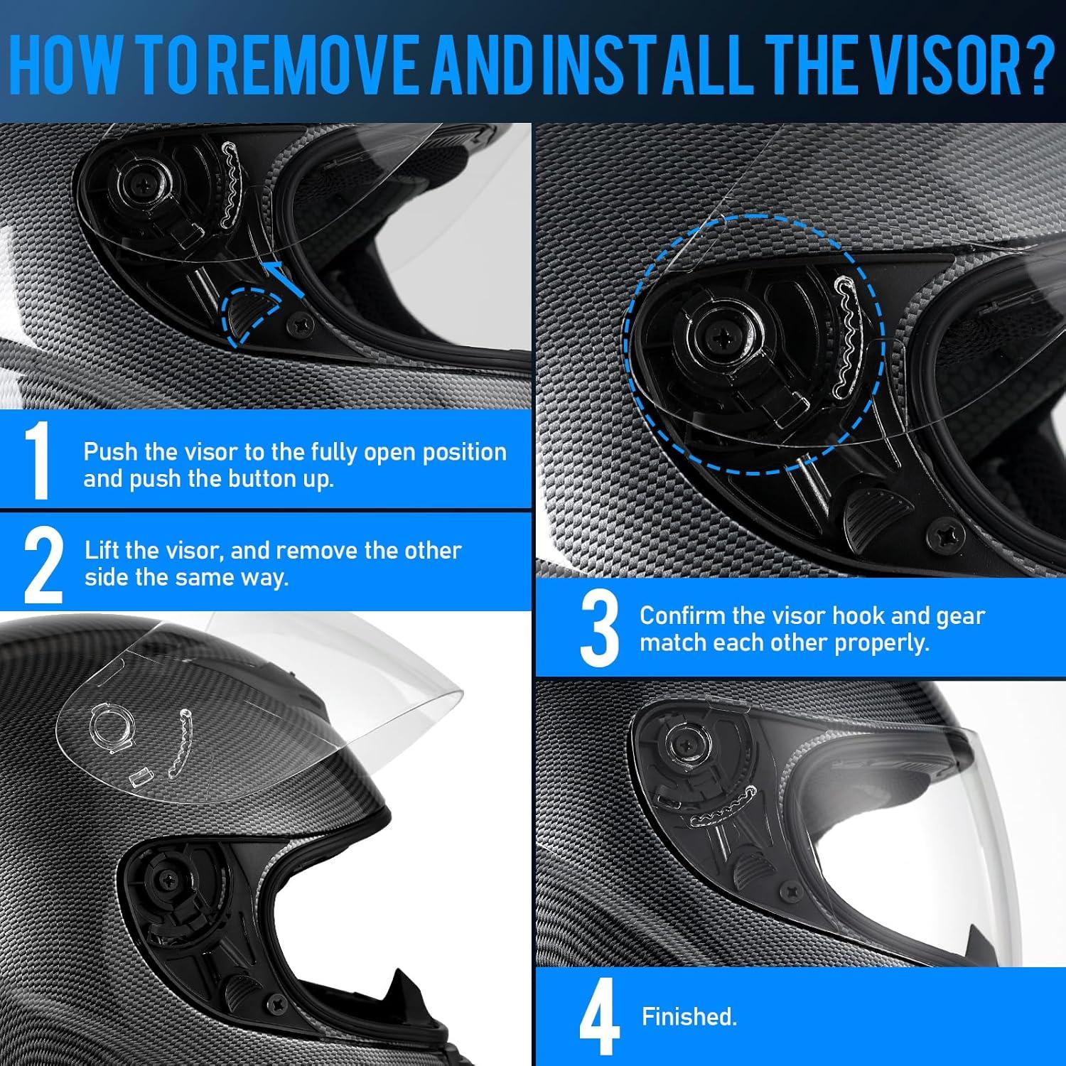 Motorradhelm Integralhelm für Erwachsene Atmungsaktiv ECE XL Kohlefaser