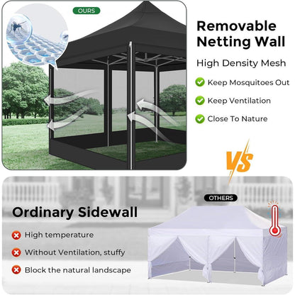 Faltpavillon 3x3 Wasserdicht mit Seitenwänden & Moskitonetz